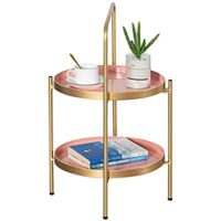 Expired: HollyHOME 2-Tier Round Metal Tray End Table with Handle