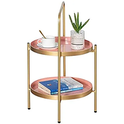 70% off - Expired:&nbsp;HollyHOME 2-Tier Round Metal Tray End Table with Handle