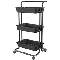 3-Tier Rolling Utility Cart with Lockable Wheels and Mesh Baskets