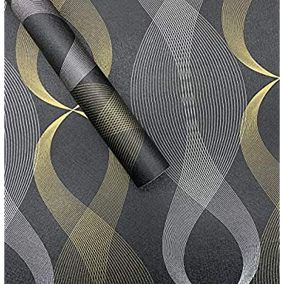 Expired: Modern Geometric Pattern Black Wallpaper, Peel and Stick,17.7 inches X 197 inches