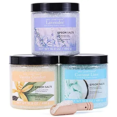 80% off - Expired:&nbsp;Spa Luxetique Epsom Bath Salts for Soaking – Lavender, Vanilla, Coconut