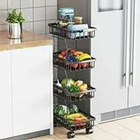 Expired: Wisdom Star 4 Tier Fruit Vegetable Basket with Wheels, Medium, Black