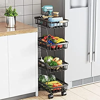 Expired:&nbsp;Wisdom Star 4 Tier Fruit Vegetable Basket with Wheels, Medium, Black