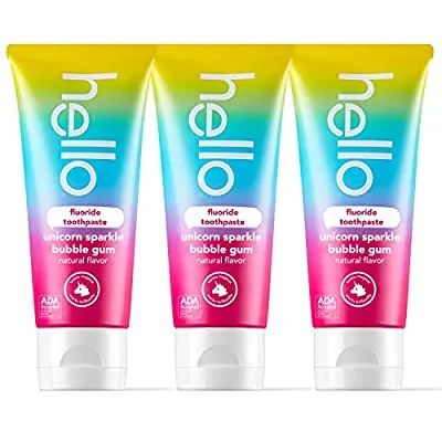 hello Unicorn Sparkle Kids Toothpaste, Fluoride Toothpaste with Natural Bubble Gum Flavor