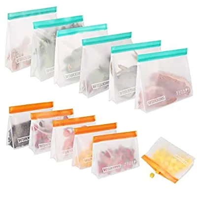 52% off - Expired:&nbsp;12 Pack Reusable Storage Bags, Stand Up Leakproof Freezer Bag (6 Sandwich Bags + 6 Snack Bags)