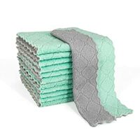 Expired: 12 Pack Super Absorbent Coral Velvet Dishtowels, Nonstick, Oil Washable Fast Drying (Green-Grey)