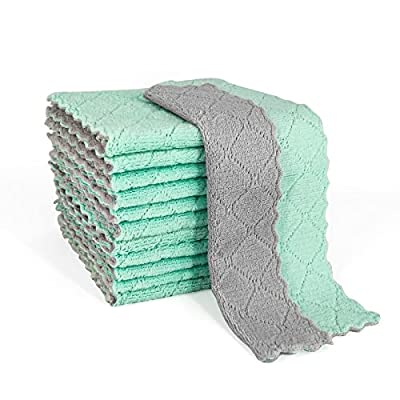 60% off - Expired: 12 Pack Super Absorbent Coral Velvet Dishtowels, Nonstick, Oil Washable Fast Drying (Green-Grey)