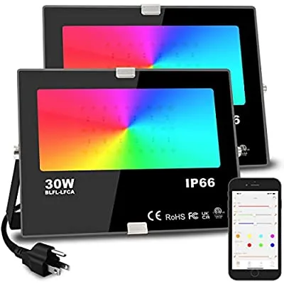 Expired:&nbsp;2 PACK 3000 LM, Outdoor Color Changing LED Stage Landscape Lights, 16 Million Colors & Music Sync, IP66