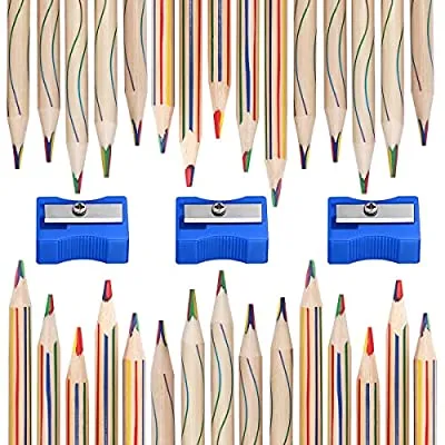 60% off - Expired: 30 Pcs Rainbow Pencils,4 in 1 Color Pencil Set with Assorted Colors with 3 Pencil Sharpeners