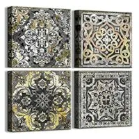 Expired:&nbsp;4 Pieces Boho Decor Mandala Prints Artwork Framed, Size 14×14 – 4 Pieces