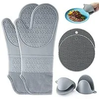 Expired:&nbsp;6 Pack Extra Long Heat Resistant Silicone Oven Mittens with Mini Oven Gloves and Hot Pads Potholders