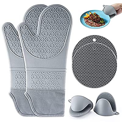 63% off - Expired: 6 Pack Extra Long Heat Resistant Silicone Oven Mittens with Mini Oven Gloves and Hot Pads Potholders