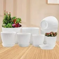 Expired:&nbsp;8 Set Modern Flower Pots with Saucers,7.5/7/6.5/6/5.5/5/4.5/4 Inch with Drainage Holes