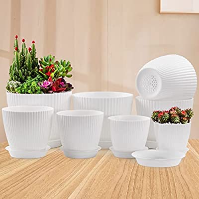 50% off - Expired: 8 Set Modern Flower Pots with Saucers,7.5/7/6.5/6/5.5/5/4.5/4 Inch with Drainage Holes