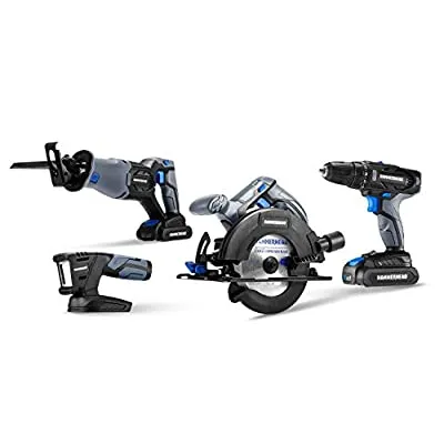 Hammerhead 20V Cordless 4-Tool Combo Kit: Drill, Reciprocating Saw, Circular Saw and LED Light with Two 1.5Ah Batteries