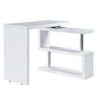 Buck II Writing Desk With 2 tier book shelf, USB, Power Outlet, White Finish