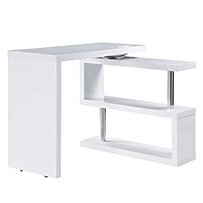 Buck II Writing Desk With 2 tier book shelf, USB, Power Outlet, White Finish - $165.00 ($529.99)