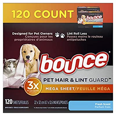 2 Pack Bounce Fabric Softener with 3X Pet Hair Fighters, Fresh Scent, 240 Count, White