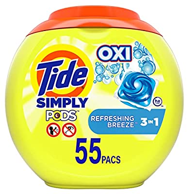 3 Pack Tide Simply Pods + Oxi Laundry Detergent Soap Pods, Refreshing Breeze – 30 Ounces