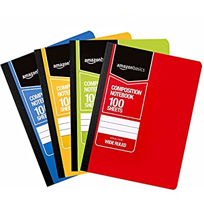 4 Pack Amazon Basics Wide Ruled Composition Notebook, 100 Sheet