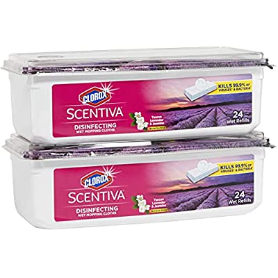 2 Pack Clorox Scentiva Disinfecting Wet Mop Pad, Tuscan Lavender & Jasmine, 24 Ct