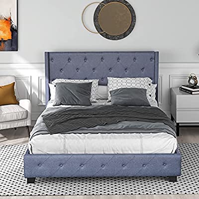 55% off - Expired: GLORHOME Upholstered Bed with Wingback Headboard, No Bedframe needed, Queen