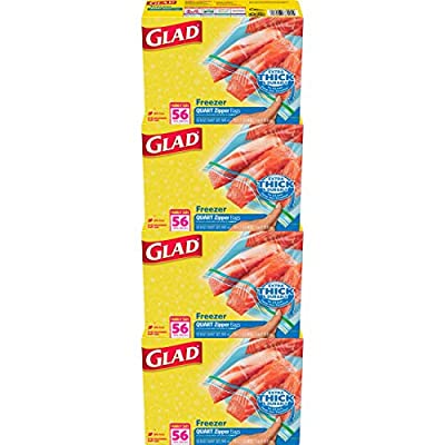 4 Pack – 226 Ct – Glad Zipper Food Storage Freezer Bags – Quart Size