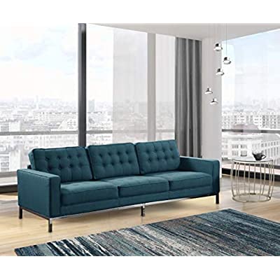 Iconic Home Draper Sofa Three Seat Linen Upholstered, Modern Contemporary, Blue - $389.81 ($1530.00)