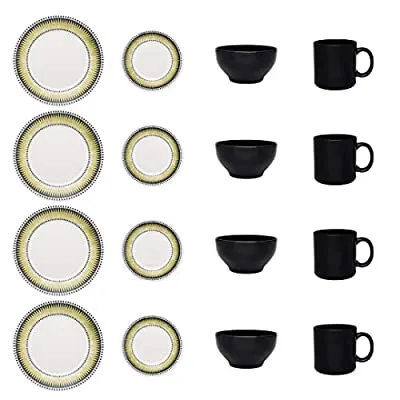 Manhattan Comfort 16 Piece Scratch Resistant Dinnerware Set, Service for 4, Green/Black