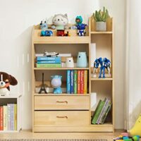 MoNiBloom Bookcase with Organizer and 2 Drawers, 3 Tier Wood Display