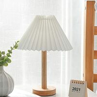 Expired: Modern White Lampshade with Wooden Base Bedside Lamp, Warm White LED Bulb Included