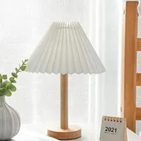Expired:&nbsp;Modern White Lampshade with Wooden Base Bedside Lamp, Warm White LED Bulb Included