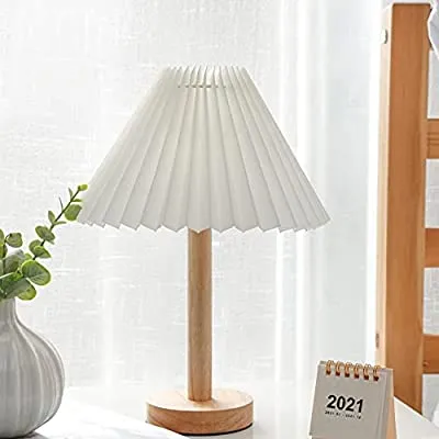40% off - Expired: Modern White Lampshade with Wooden Base Bedside Lamp, Warm White LED Bulb Included