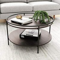 Nathan James Paloma Round, 2-Tier Modern Table, Dark Oak/Matte Black