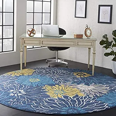 Nourison Passion Bohemian Floral Blue 8′ Round Area Rug