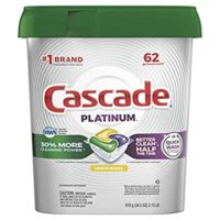 3 Pack Cascade Platinum Dishwasher Pods, Lemon, 62 Count