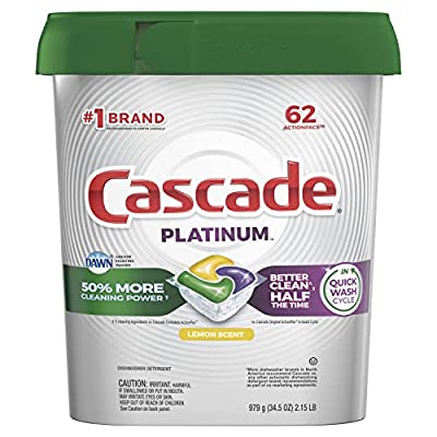 3 Pack Cascade Platinum Dishwasher Pods, Lemon, 62 Count