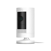 Ring Stick Up Cam Plug-In HD security camera with two-way talk, Works with Alexa – White