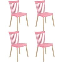 4 Set – DSW Armless Modern Plastic Chairs with Wood Legs