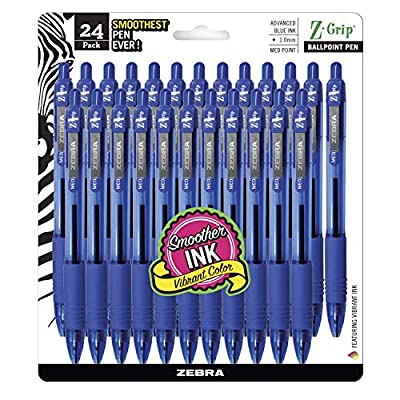 24 Pack Zebra Pen Z-Grip Retractable Ballpoint Pen, Medium Point, 1.0mm, Blue Ink