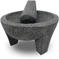 Lindo Brand, Mortar and Pestle Set Grinder 6 in Molcajete 6 in, Black