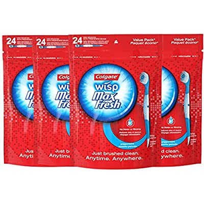 4 Pack Colgate Max Fresh Wisp Waterless Mini Travel Brush, 24 Ct