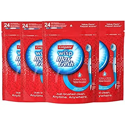 4 Pack Colgate Max Fresh Wisp Waterless Mini Travel Brush, 24 Ct