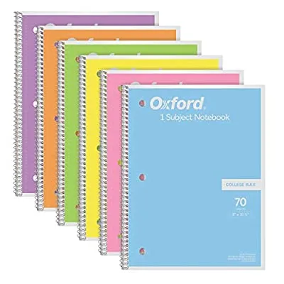 6 Pack Oxford Spiral Notebook, 1 Subject, College Ruled Paper