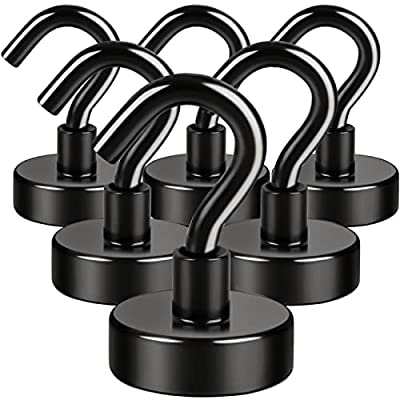 6 Pack Black Magnetic Hooks 25LB