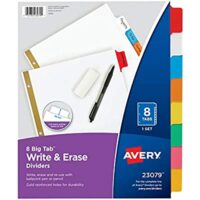 6 Set AVERY 8-Tab Binder Dividers, Write & Erase Multicolor Big Tabs