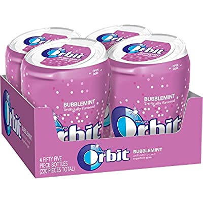4 Pack Orbit Bubblemint Sugarfree Gum, 55 piece bottles