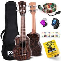 Pyle Mahogany, 4-String High-Quality Solid Wood Soprano Ukulele