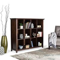 SIMPLIHOME Acadian Solid Wood 12 Cube Storage in Brunette Brown