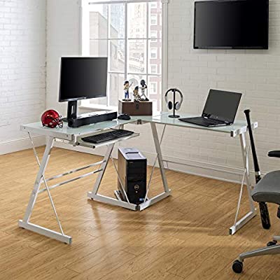 Walker Edison Ellis Modern Glass Top L Shaped Gaming Desk with Keyboard Tray - $67.81 ($181.61)